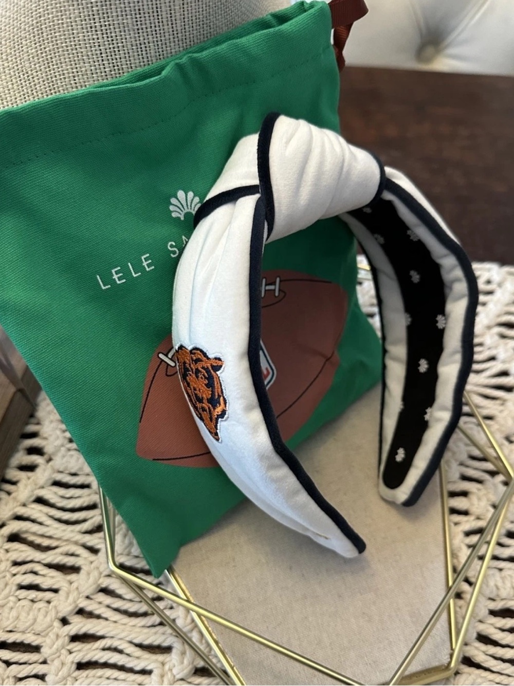 Lele Sadoughi Chicago Bears Embroidered Knotted Headband - New With Tags
